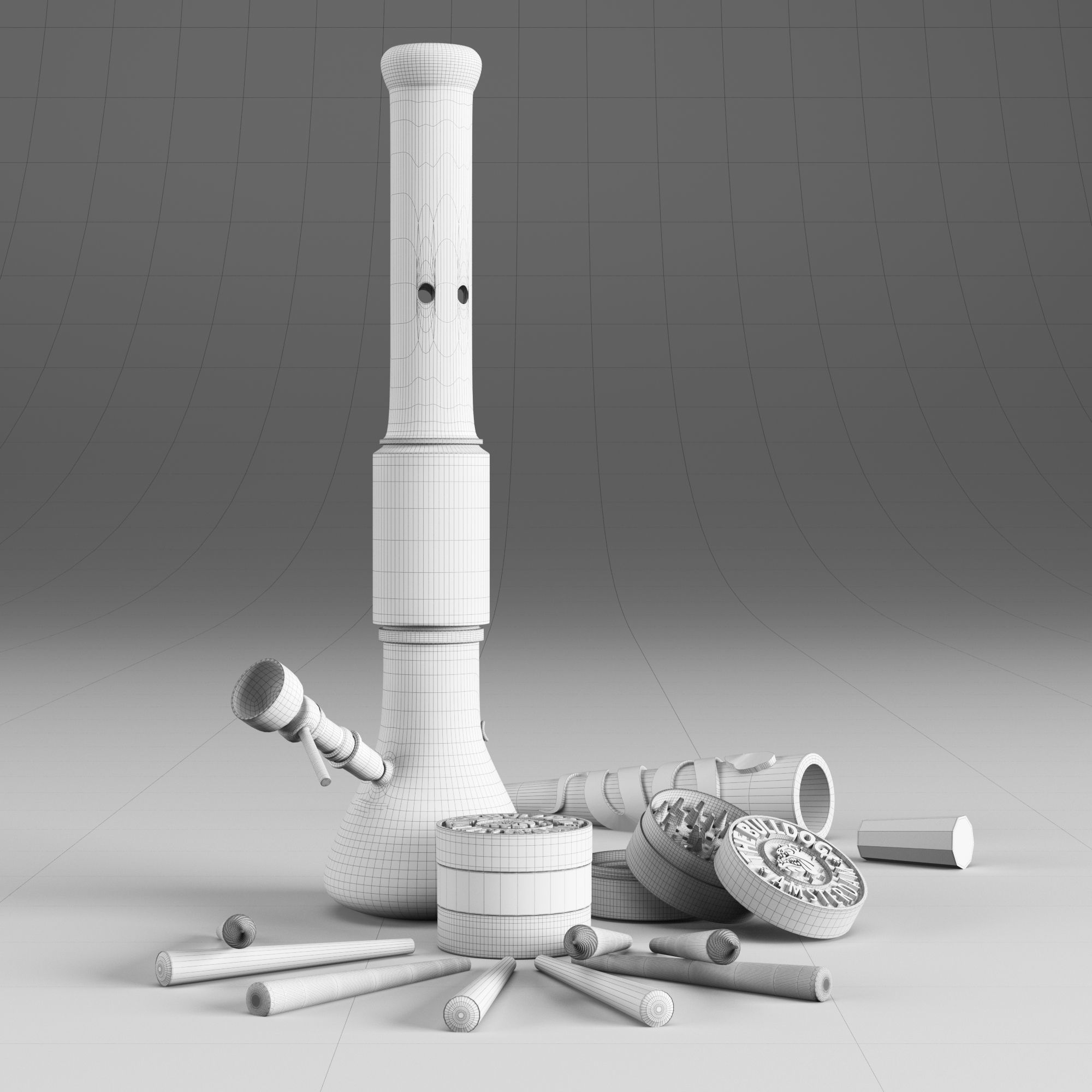 set smoke bong grinder weed 3D model_1