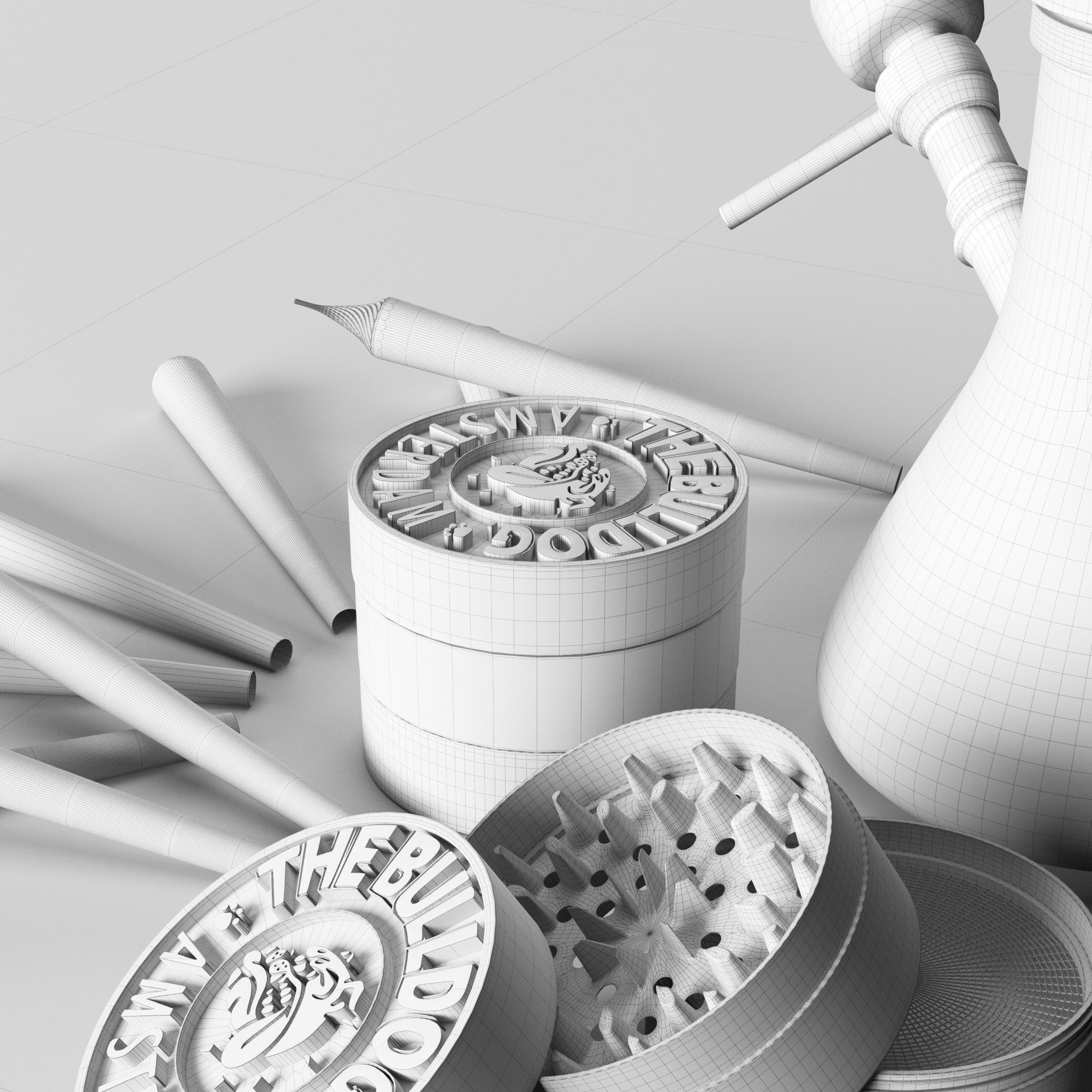 set smoke bong grinder weed 3D model_3