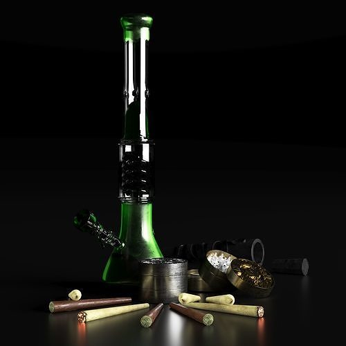 set smoke bong grinder weed 3D model
