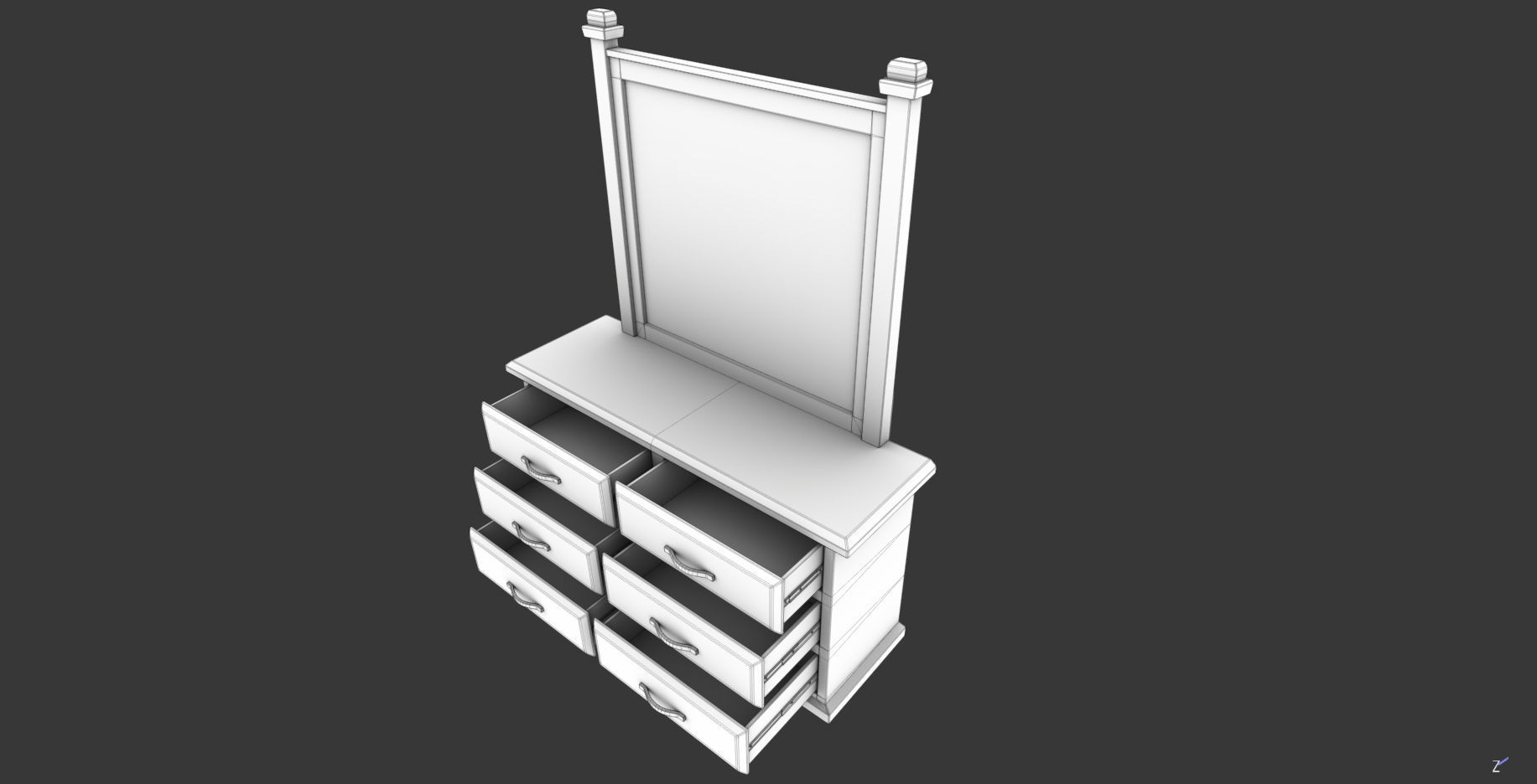 Dressing Table Low-poly 3D model_8