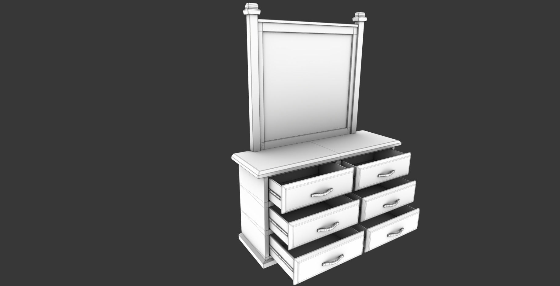 Dressing Table Low-poly 3D model_7