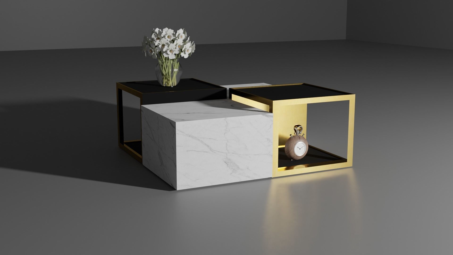 table coffee with clock and flowers Free low-poly 3D model_2