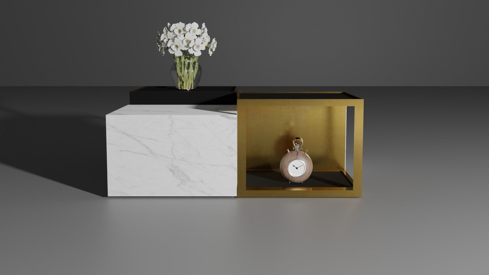 table coffee with clock and flowers Free low-poly 3D model_1
