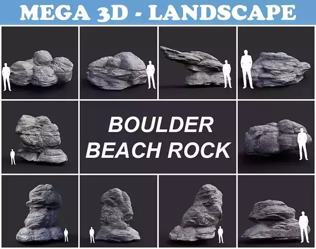 Low poly Gray Boulder Beach Rock Collection 210106