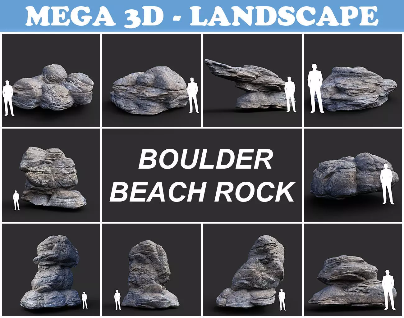 Low poly Gray Boulder Beach Rock Collection 210106 Low-poly 3D model_0