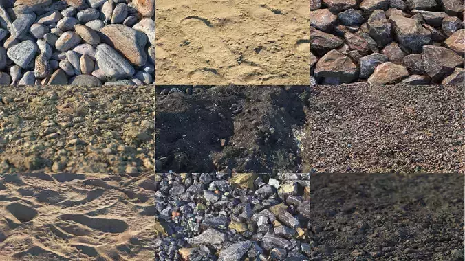 Natural soils-sand gravel ground mud 3D Model Collection