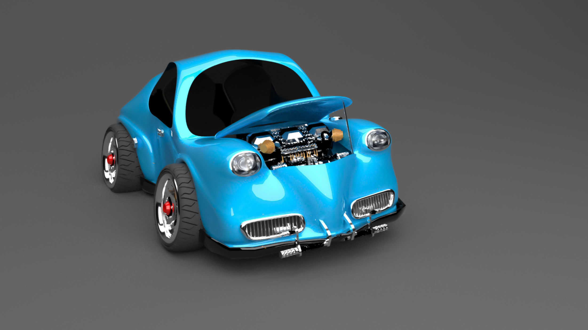 3D Blue VW cars project modelling  Low-poly 3D model_6
