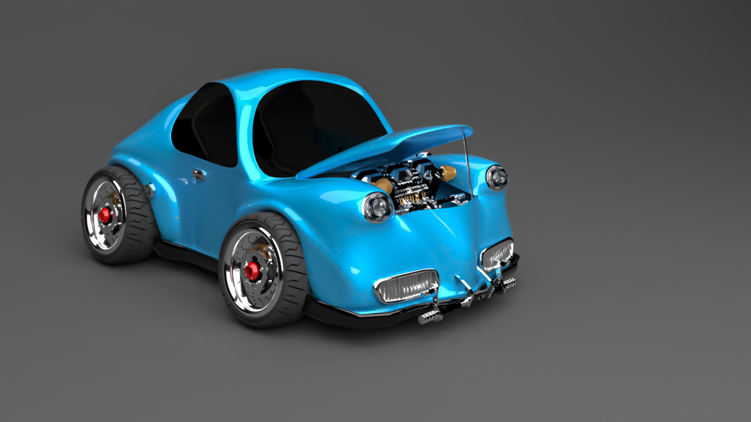 3D Blue VW cars project modelling  Low-poly 3D model_3