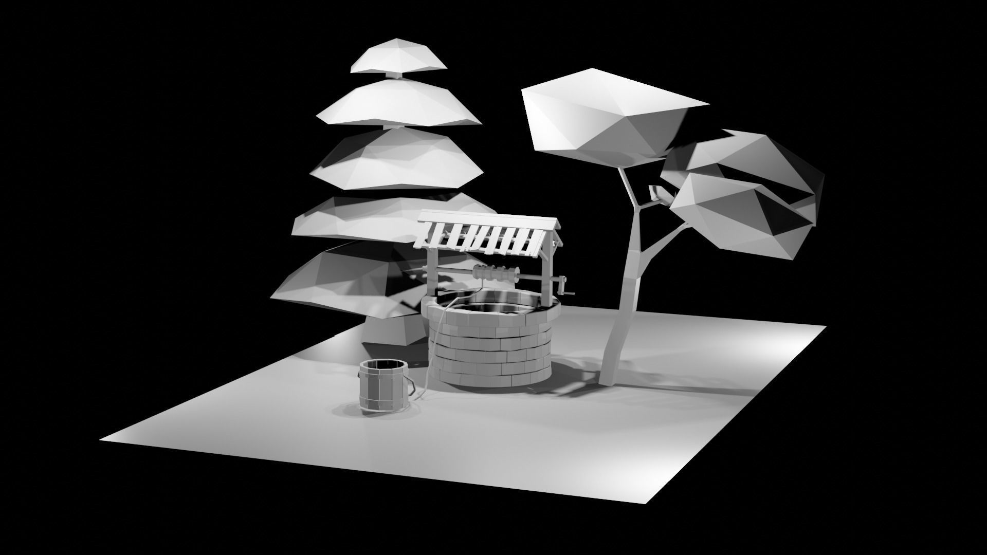 Wel - Low poly with trees environment Low-poly 3D model_1