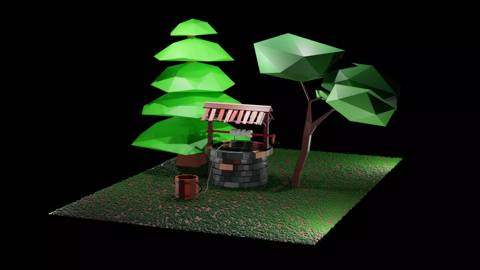 Wel - Low poly with trees environment Low-poly 3D model_0