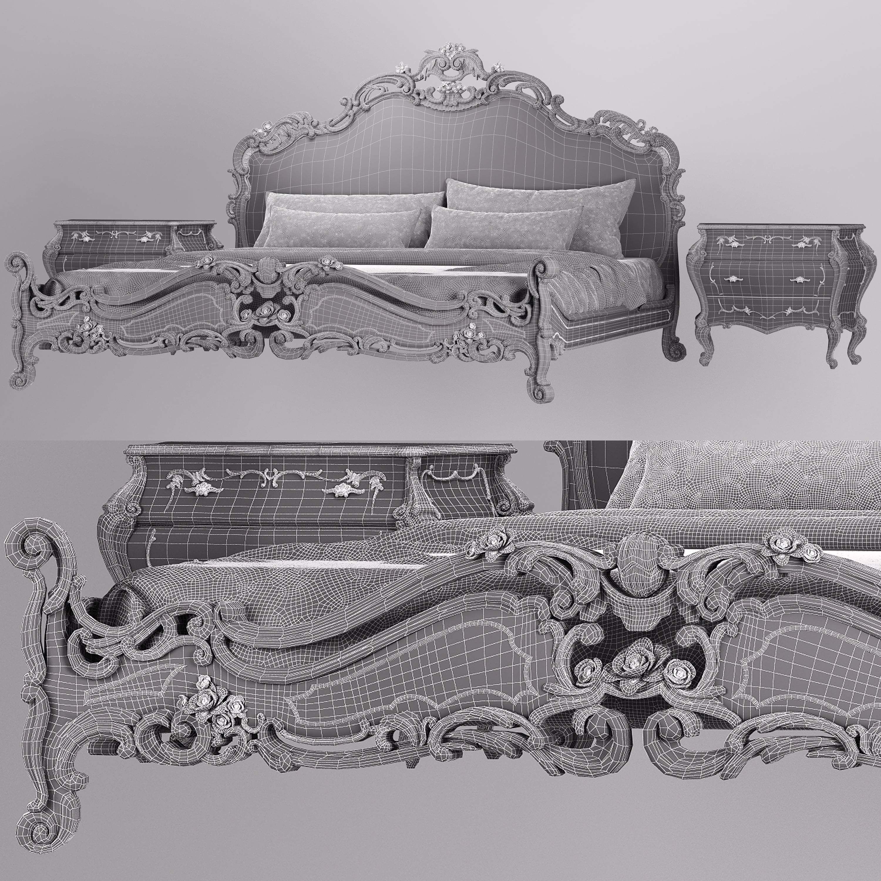 rococo bed 3D model_1