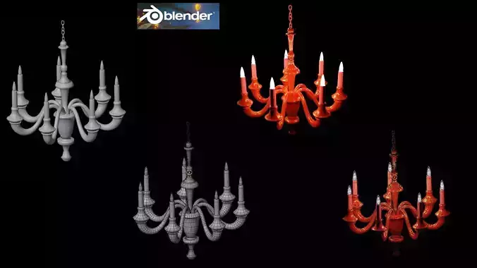 Chandelier lamp 3D model in blender Low-poly 3D model