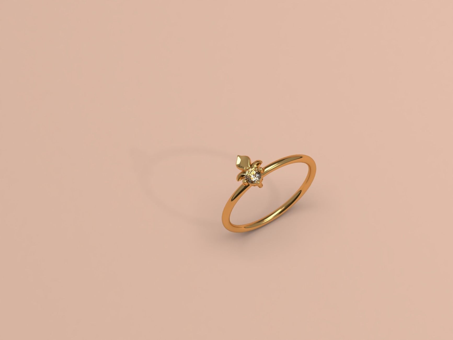 Thin baroque pattern ring with stone 3D print model_2