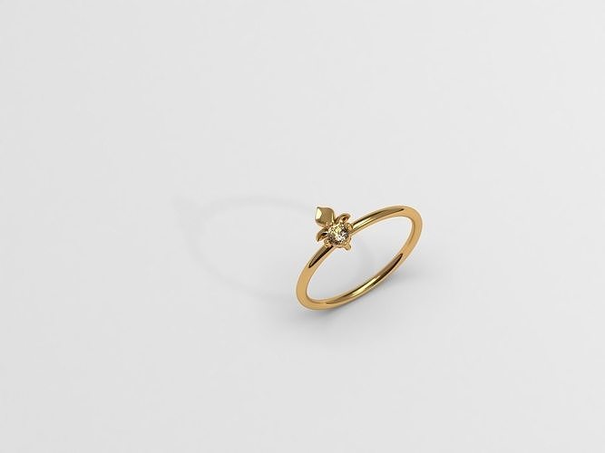 Thin baroque pattern ring with stone 3D print model