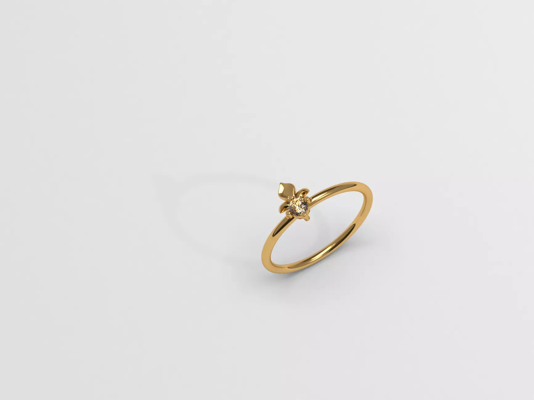 Thin baroque pattern ring with stone 3D print model_0