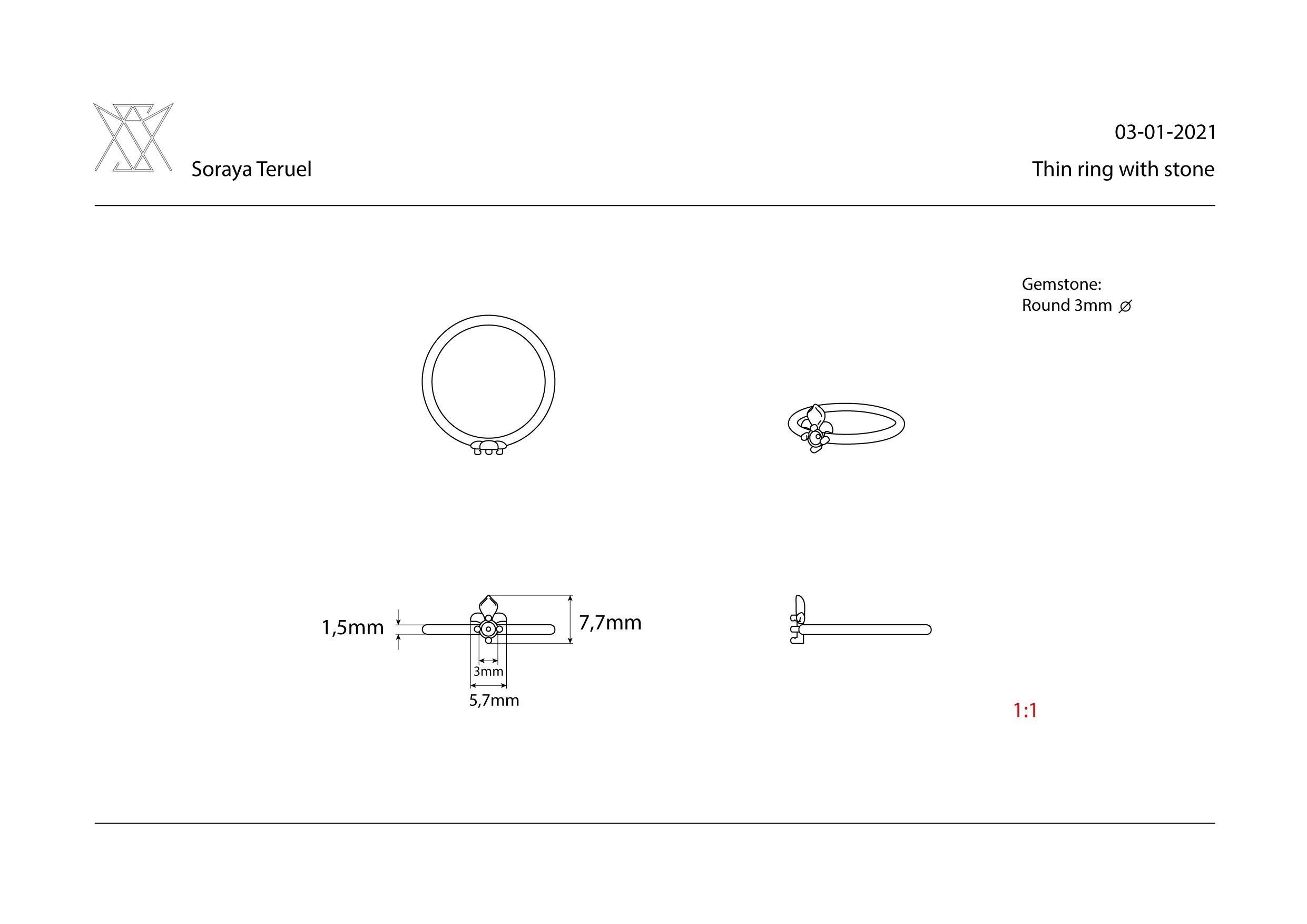 Thin baroque pattern ring with stone 3D print model_7