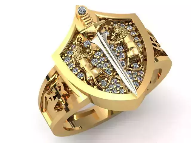 B-124 gold ring with shield and diamonds