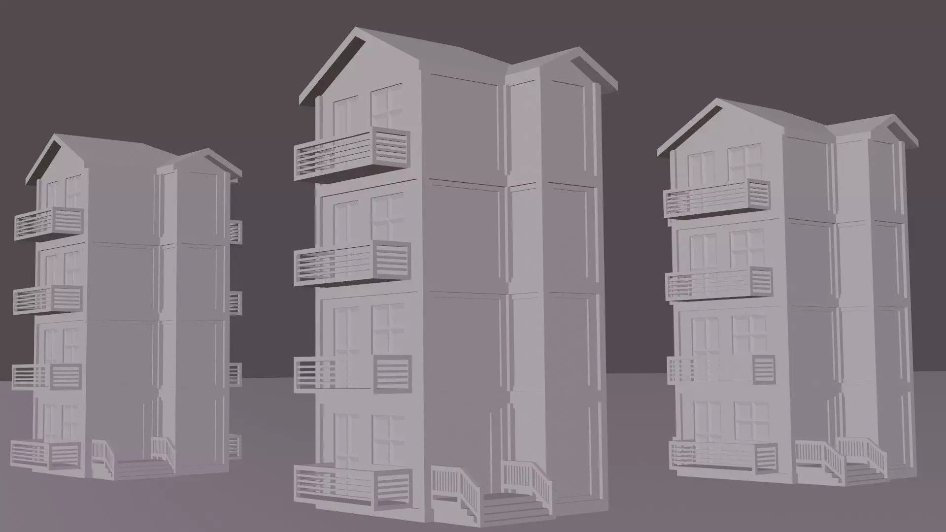 BUILDINGS three in row Low-poly 3D model_0