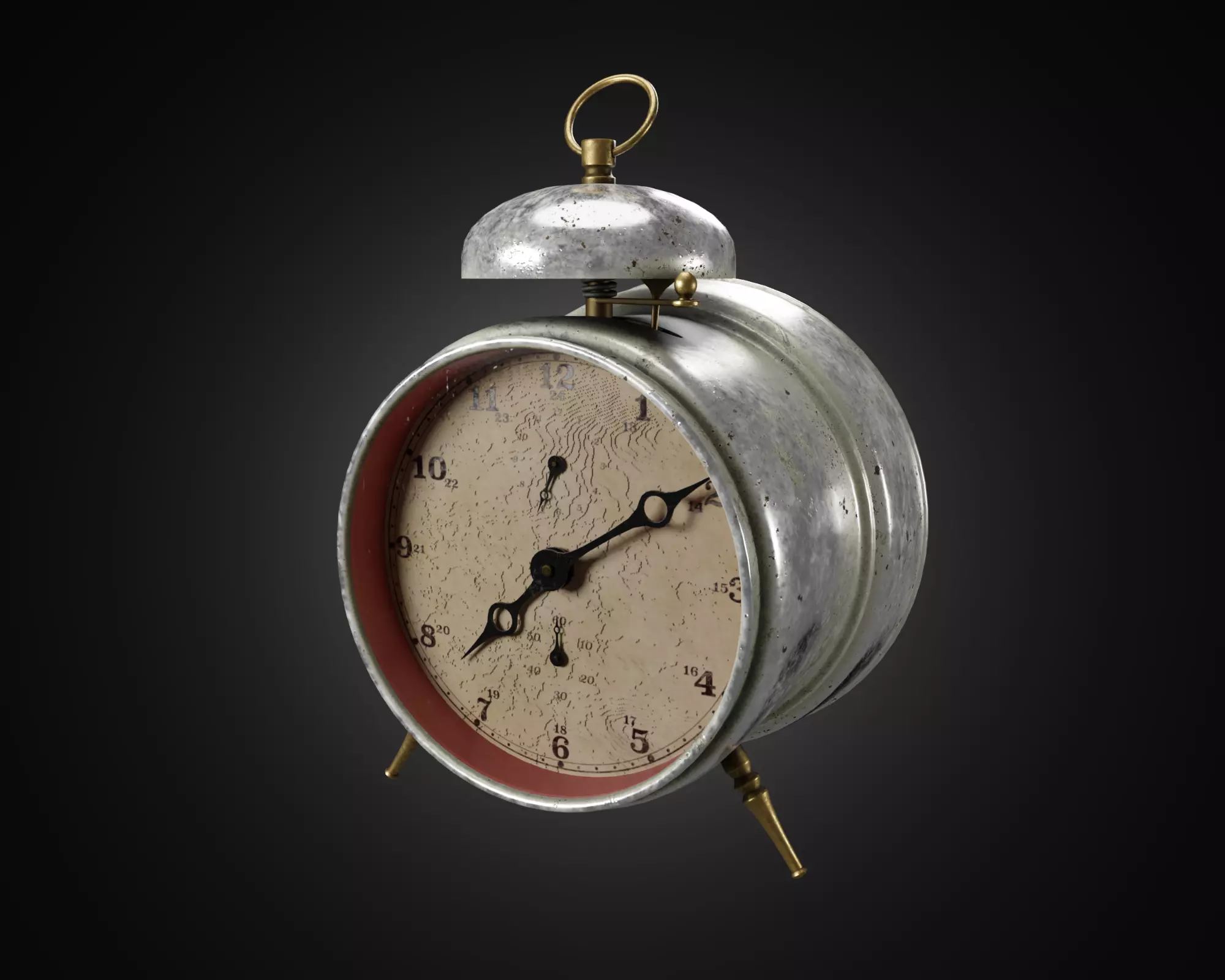 Old alarm clock in vintage style 3D model_0