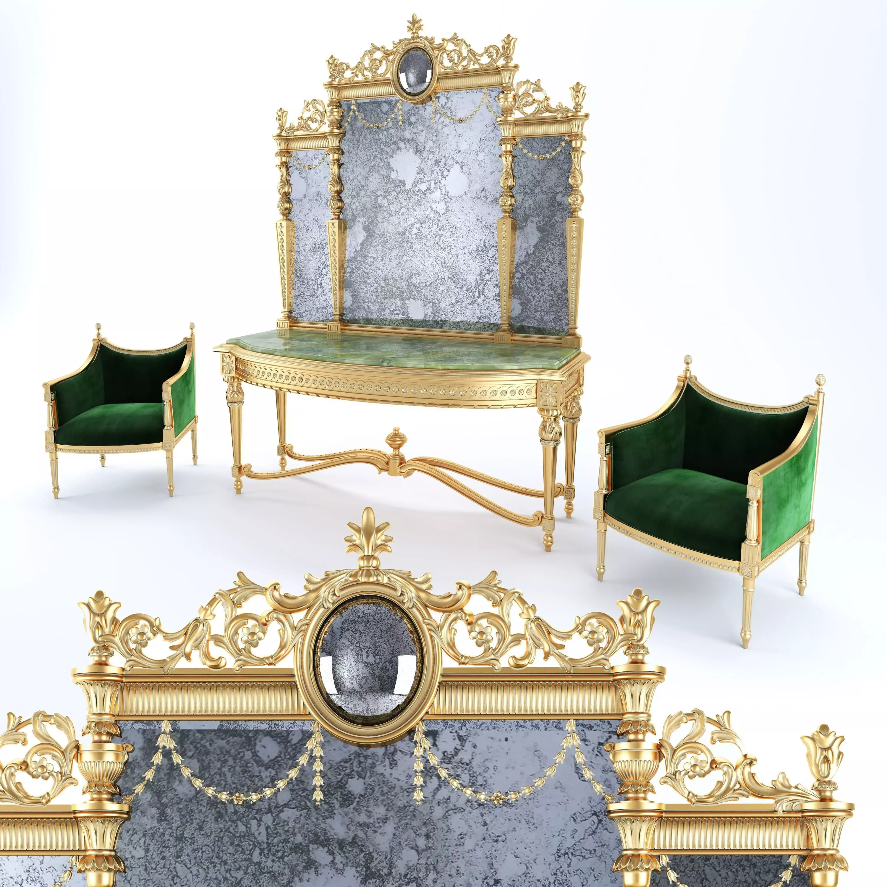 classical console set 3D model_0