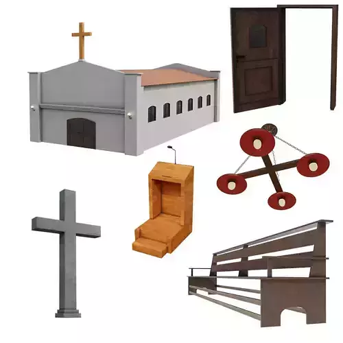 Church Scene Objects many PBR Options 3D Model Collection