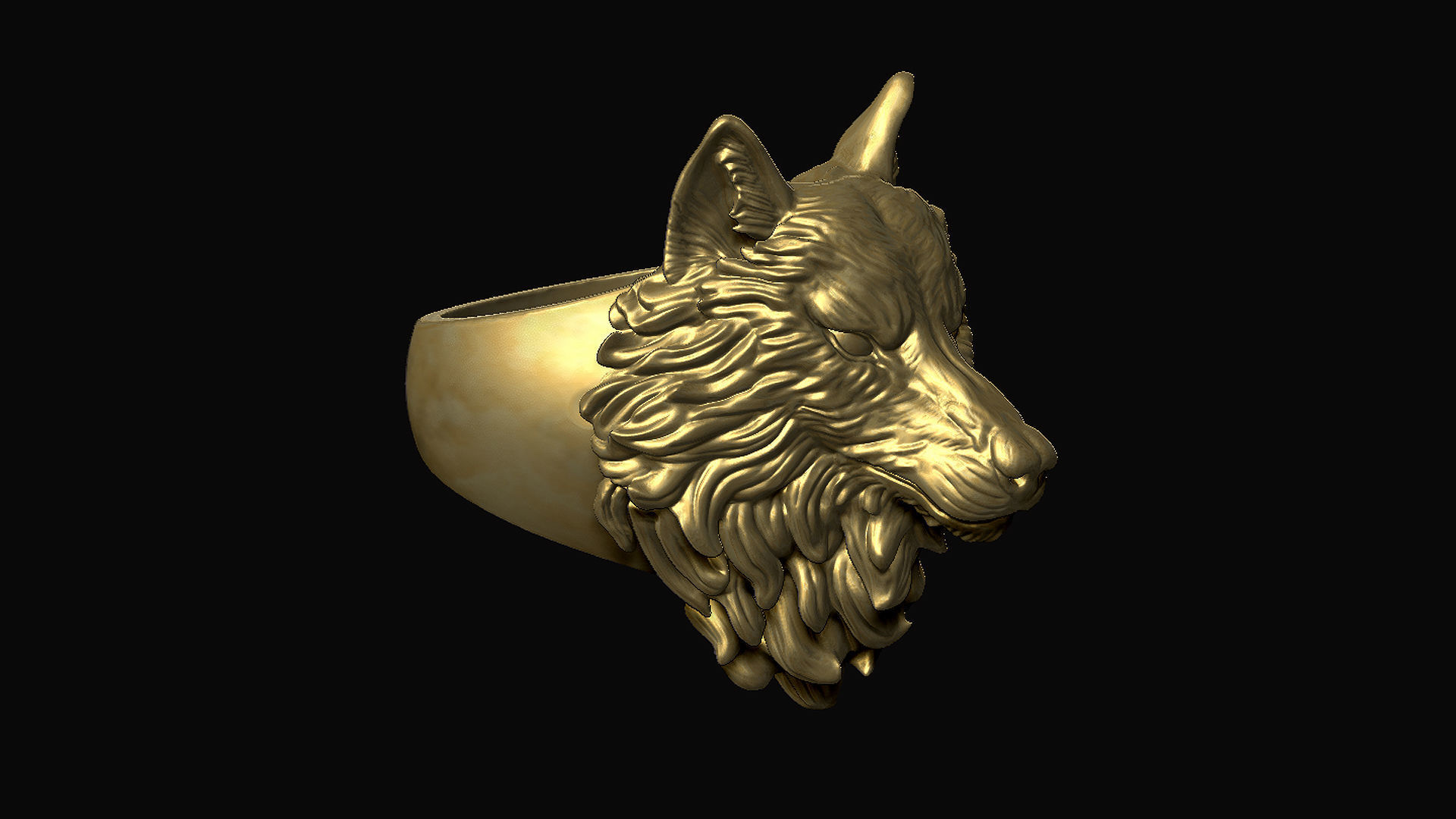 Wolf Head Ring 3D print model_3