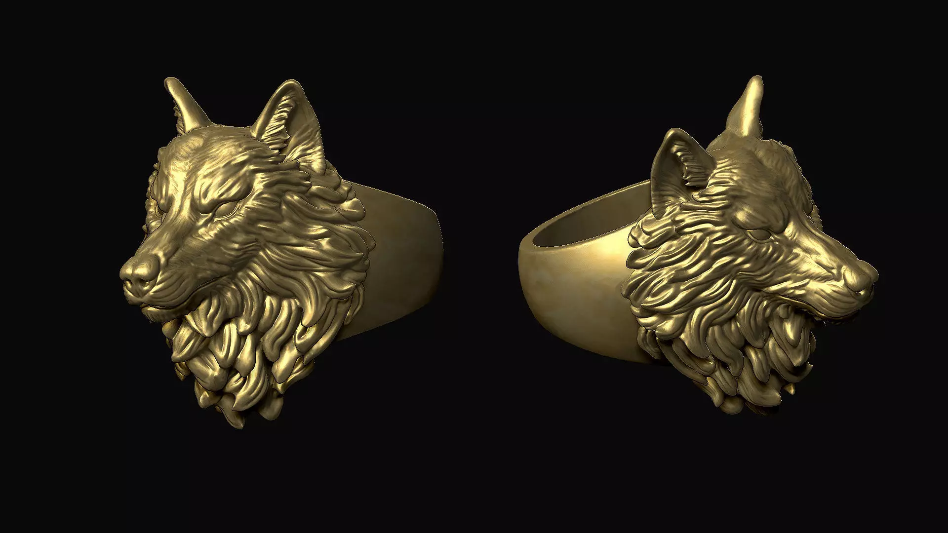 Wolf Head Ring 3D print model_0