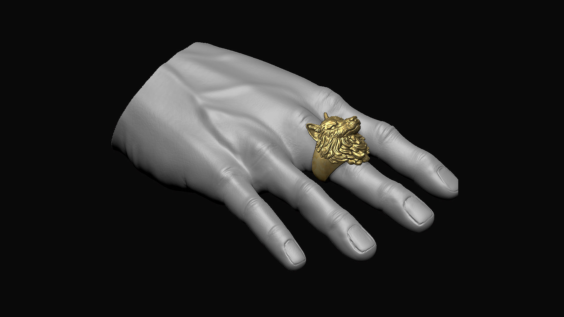 Wolf Head Ring 3D print model_1