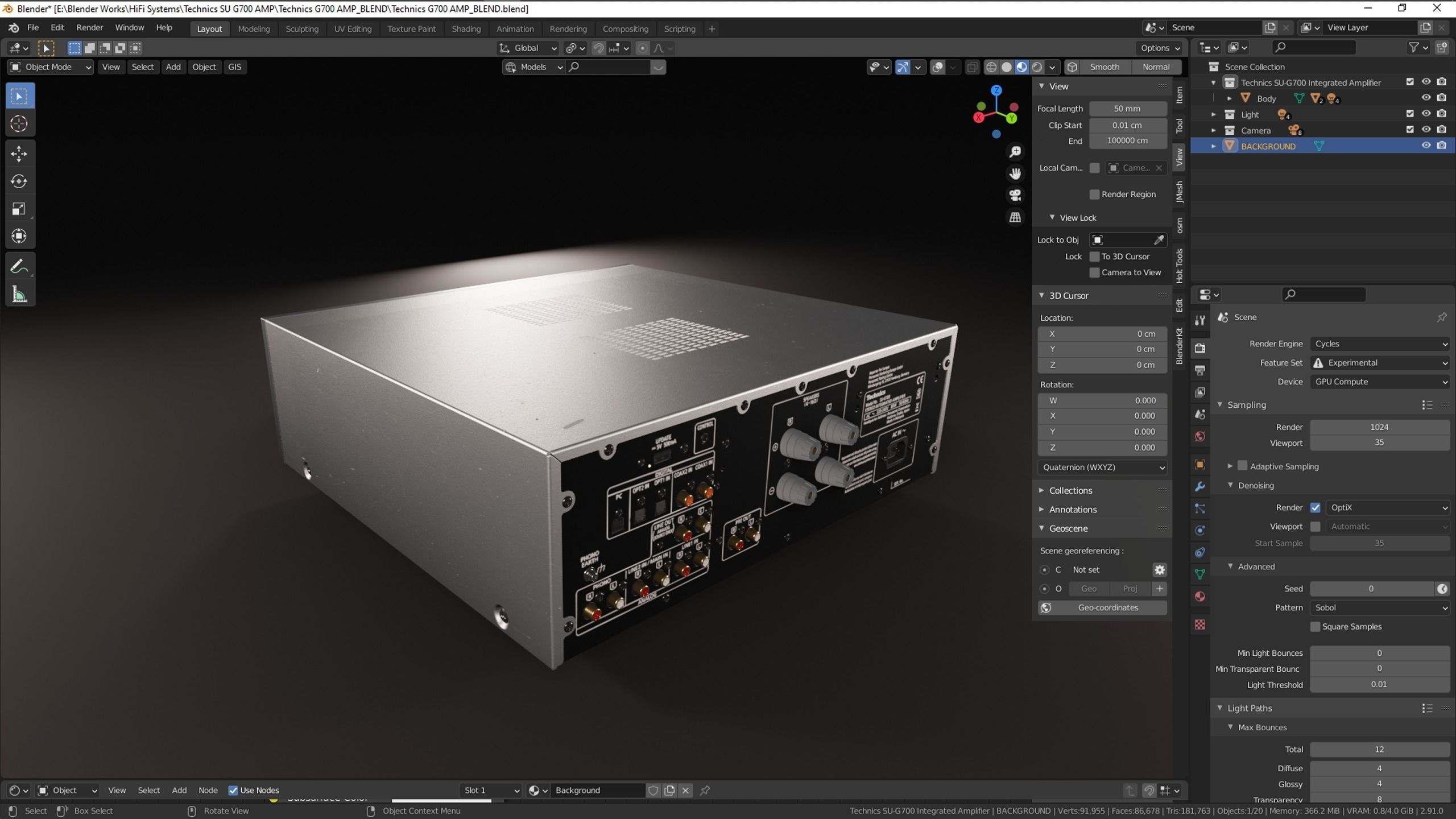 Technics G700 Stereo Integrated Amplifier PBR 3D model_11