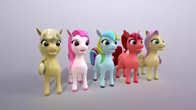 cartoon ponies Low-poly 3D model