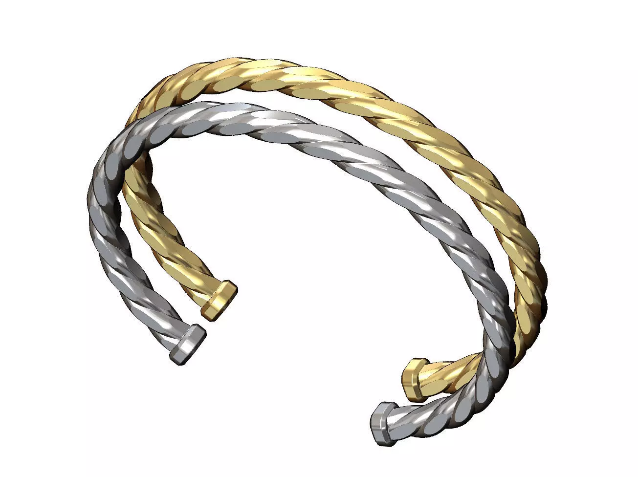 Faceted braided wire cuff bracelet 3D print model_0