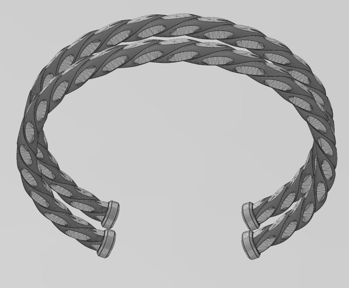 Faceted braided wire cuff bracelet 3D print model_14