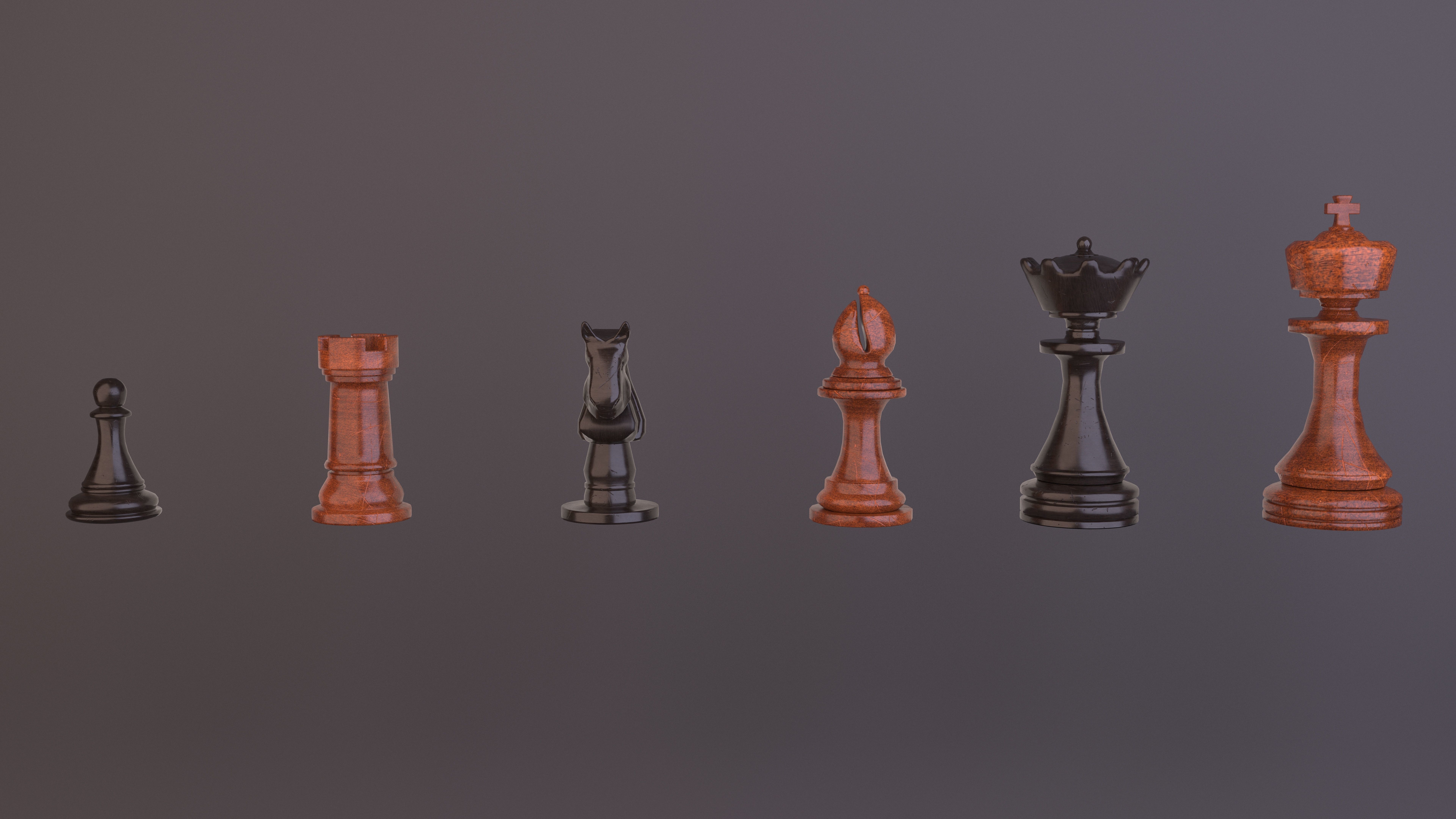 Chess game with old board and all pieces with textures  3D model_6