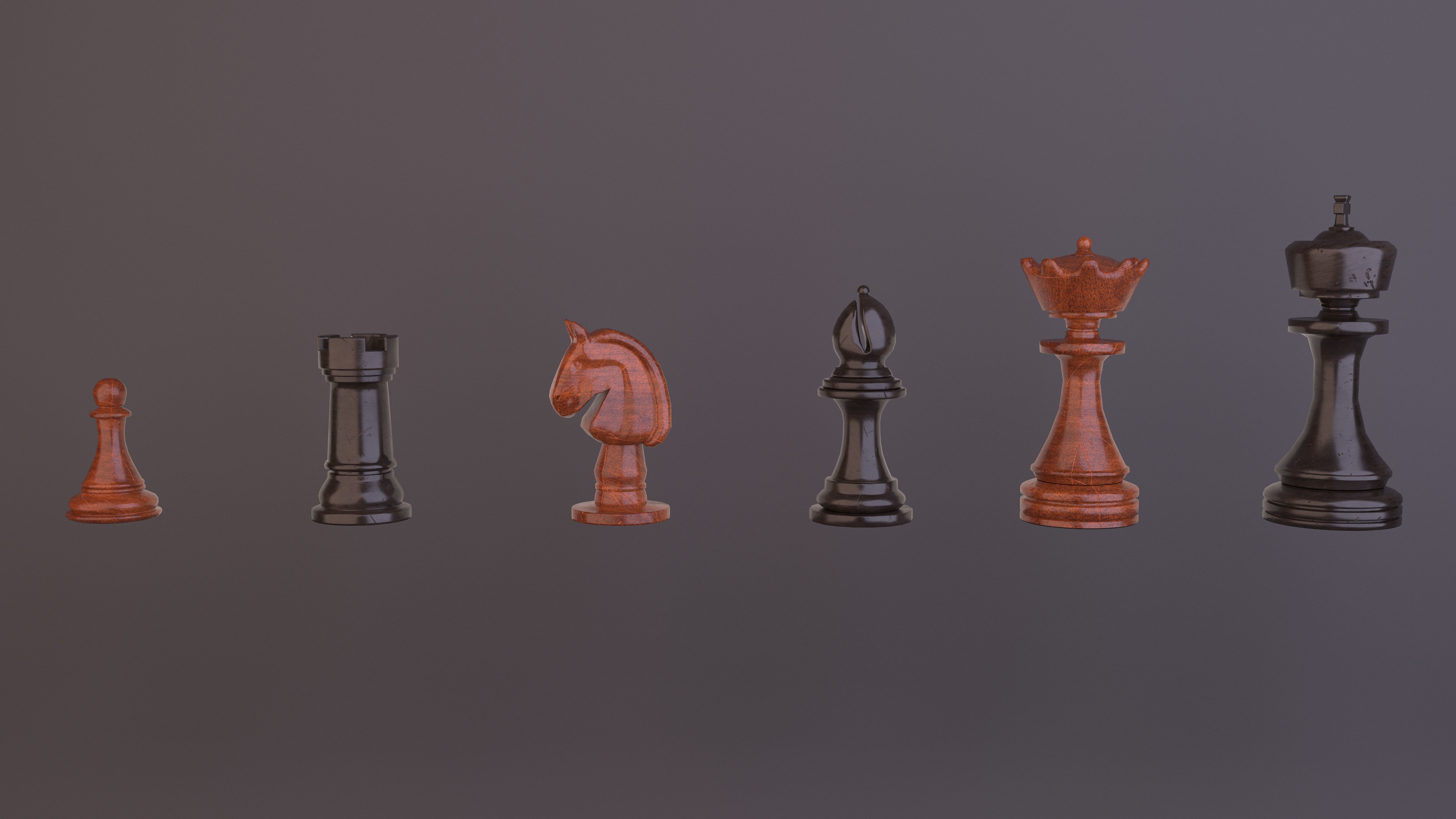 Chess game with old board and all pieces with textures  3D model_5