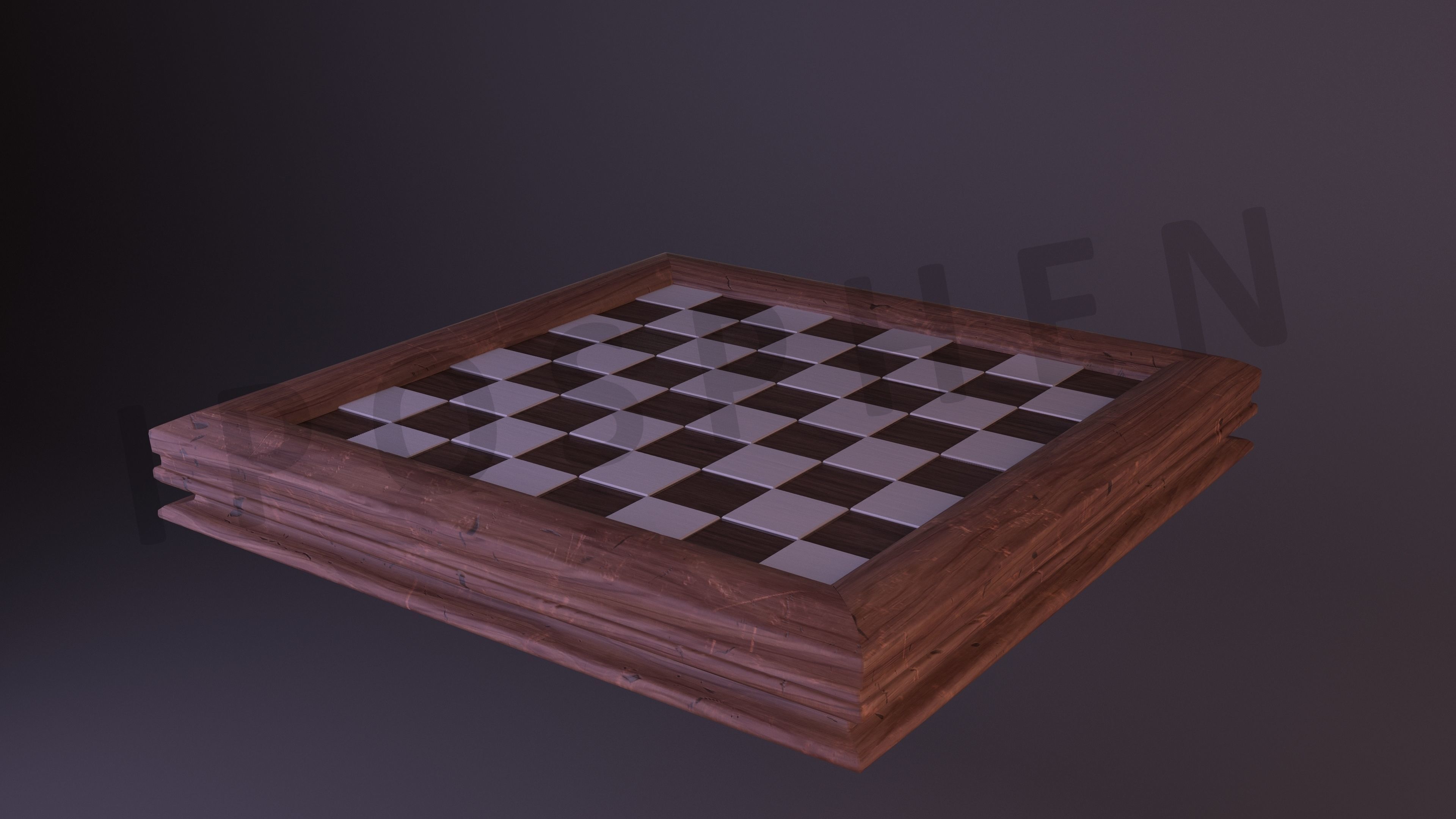 Chess game with old board and all pieces with textures  3D model_4