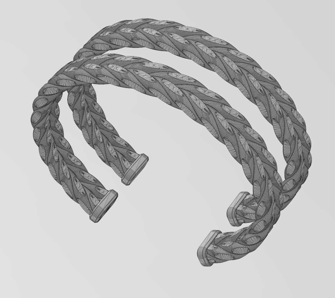 Double row Faceted braided wire cuff bracelet 3D print model_13