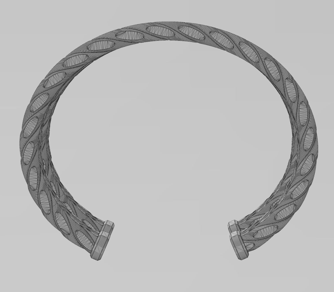 Double row Faceted braided wire cuff bracelet 3D print model_14