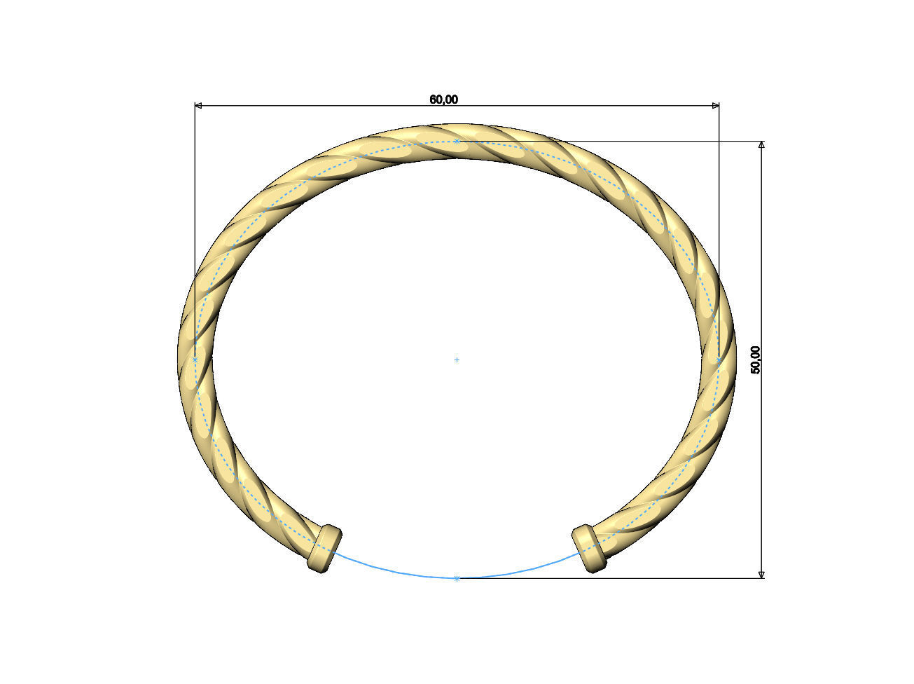Double row Faceted braided wire cuff bracelet 3D print model_7