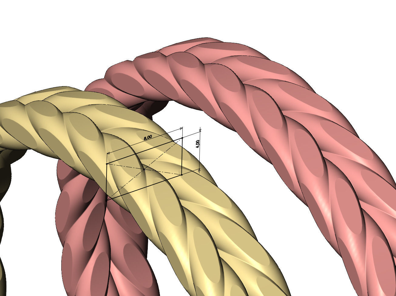 Double row Faceted braided wire cuff bracelet 3D print model_9