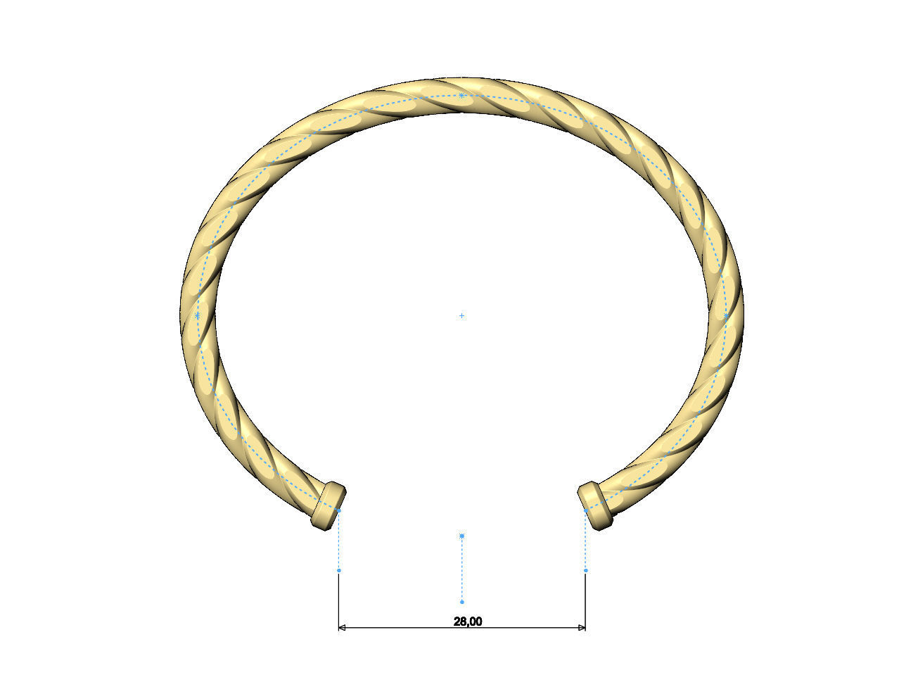 Double row Faceted braided wire cuff bracelet 3D print model_8