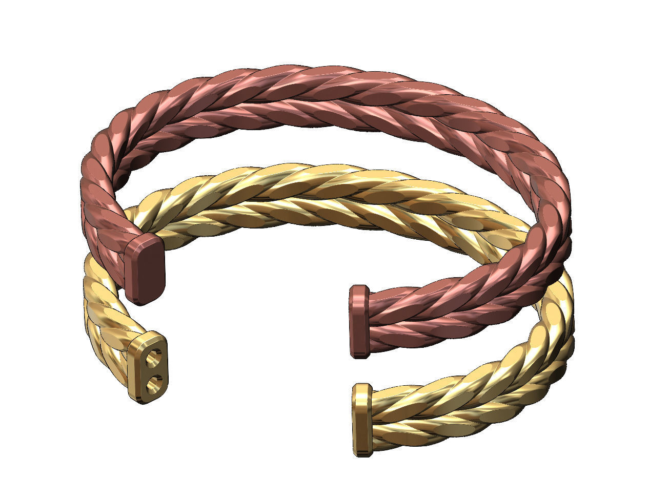 Double row Faceted braided wire cuff bracelet 3D print model_3