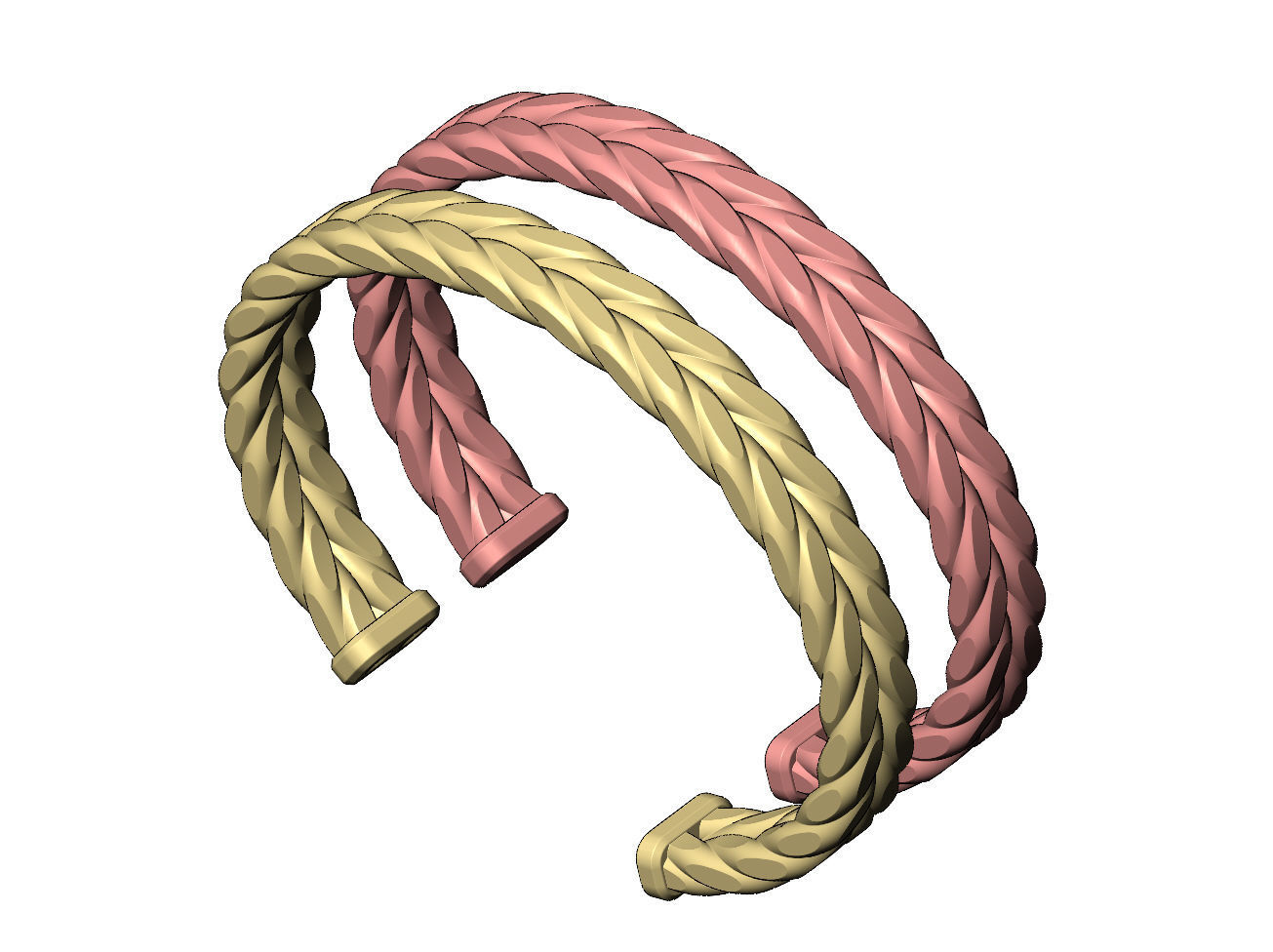 Double row Faceted braided wire cuff bracelet 3D print model_5