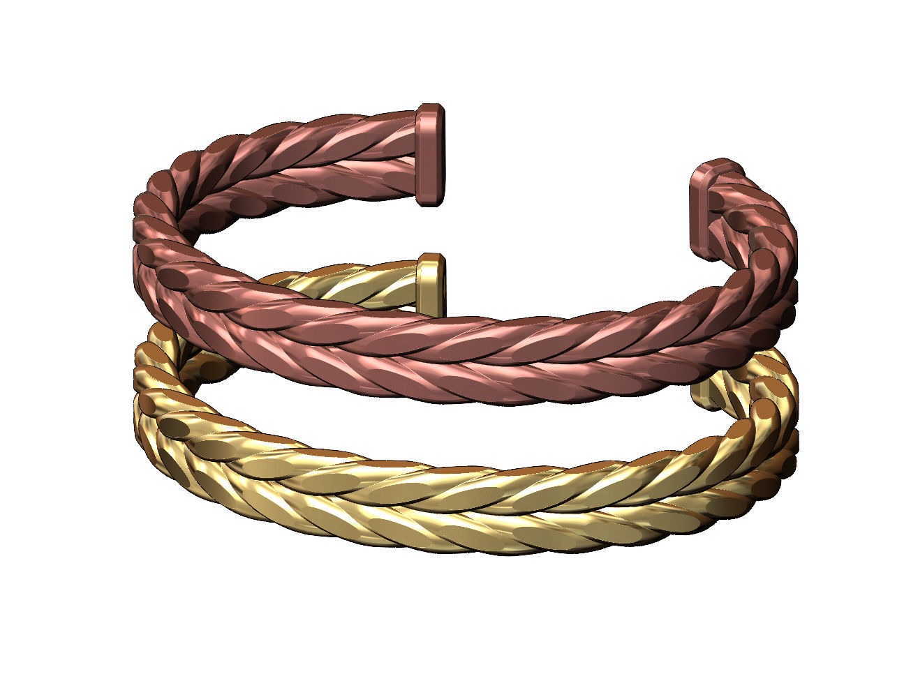 Double row Faceted braided wire cuff bracelet 3D print model_2