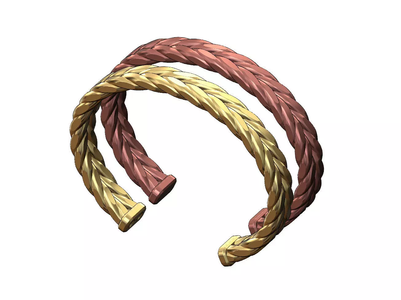 Double row Faceted braided wire cuff bracelet 3D print model_0