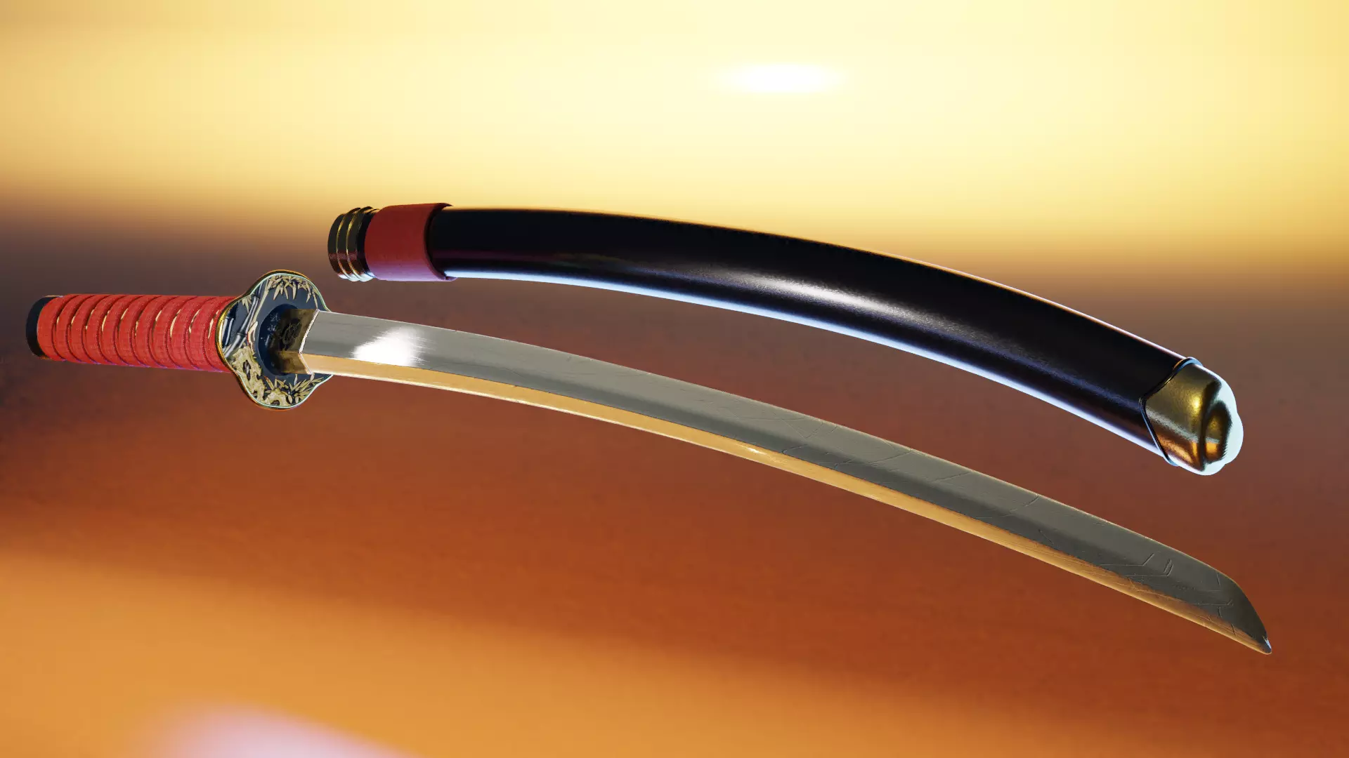Japanese Katana Free low-poly 3D model