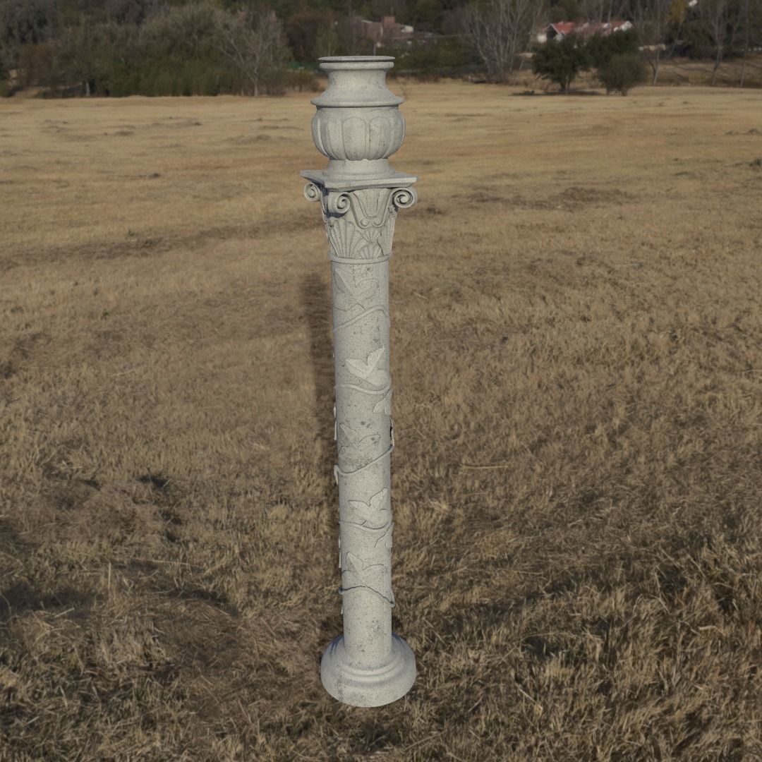 Column with non-classic corinthian order with floral motifs 3D model_6