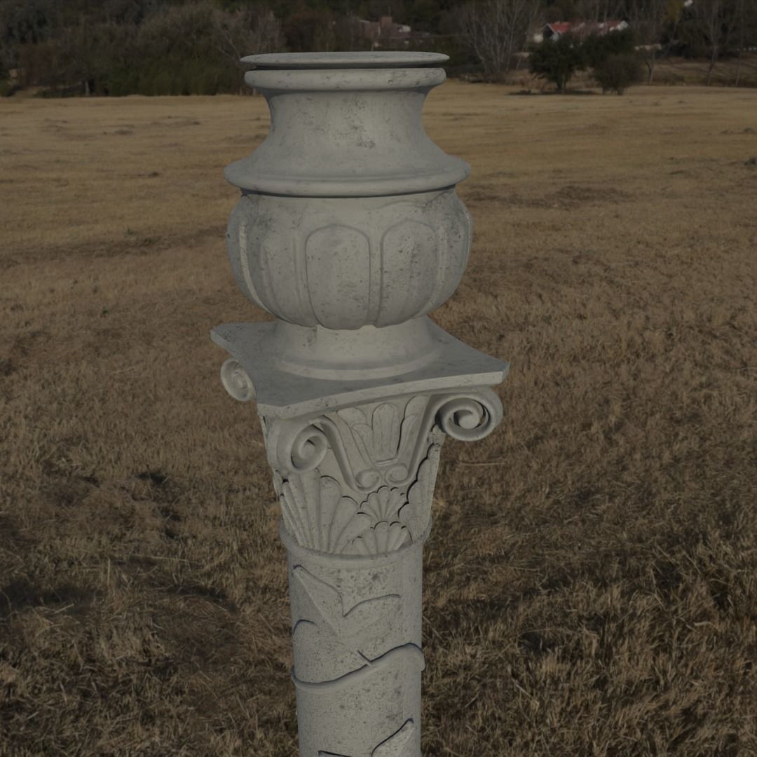 Column with non-classic corinthian order with floral motifs 3D model_2