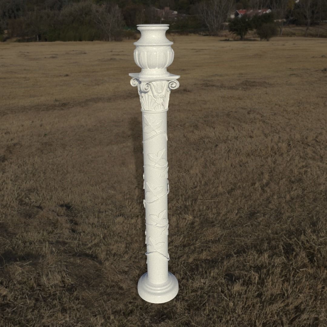 Column with non-classic corinthian order with floral motifs 3D model_1