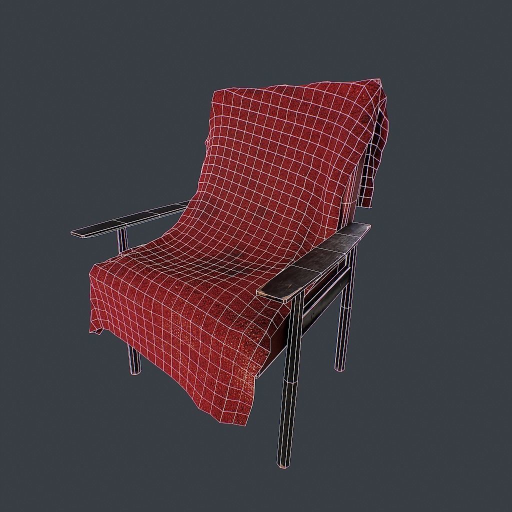 Old Armchair v1 Low-poly 3D model_21