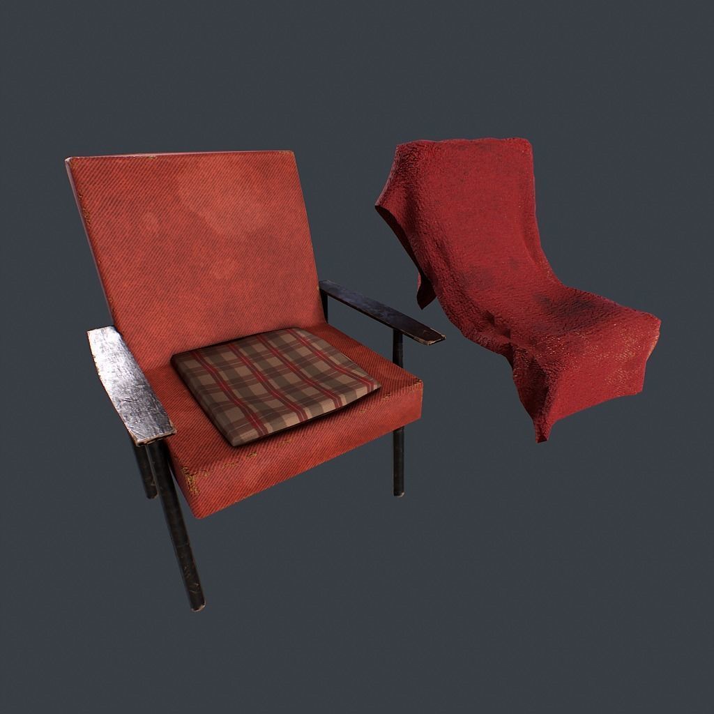 Old Armchair v1 Low-poly 3D model_18